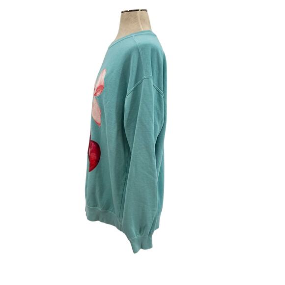 Comfort Colors Cherry Coquette Bow Sweatshirt Cotton Teal Blue‎ Size XL - Picture 6 of 9